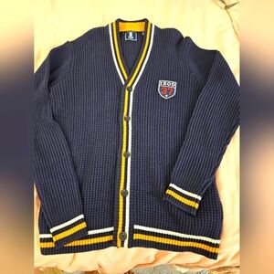 IZOD Navy Cardigan‎ with Yellow and White Accents Vintage